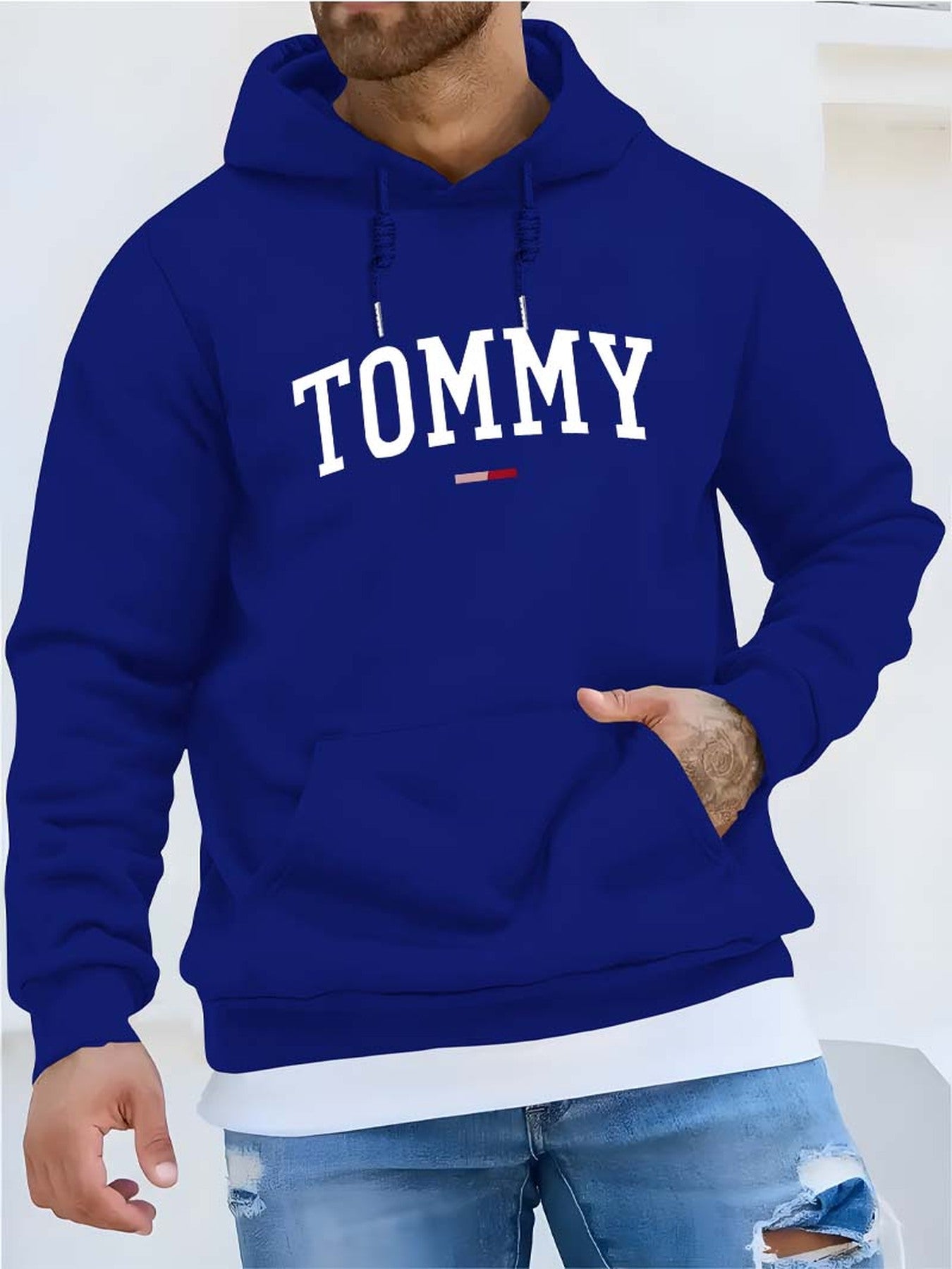Sweat à capuche Tommy pour hommes - Pull oversize ample avec poche avant, lettrage audacieux en jaune vif et noir intense, lavable machine, tenue décontractée & sportive confort toute saison, design emblématique du logo (style inspiré de Tommy)