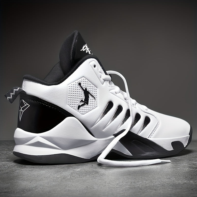 Chaussures de basketball haut-top pour hommes, légères et breathables, semelle en caoutchouc anti-dérapage, design géométrique pour course, entraînement et ussage casual, couleurs noir/rouge pour printemps/été, idéal cadeau pour lui, équipement de basketb