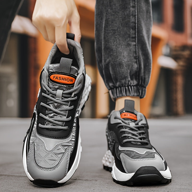 Sneakers de sport d'hiver pour hommes 2024, chaussures de neige mi-hautes, motif géométrique décontracté, course à pied en plein air, randonnée, lacets antidérapants, semelle épaisse, dessus en PU, intérieur en tissu, semelle en PVC, semelle intérieure en