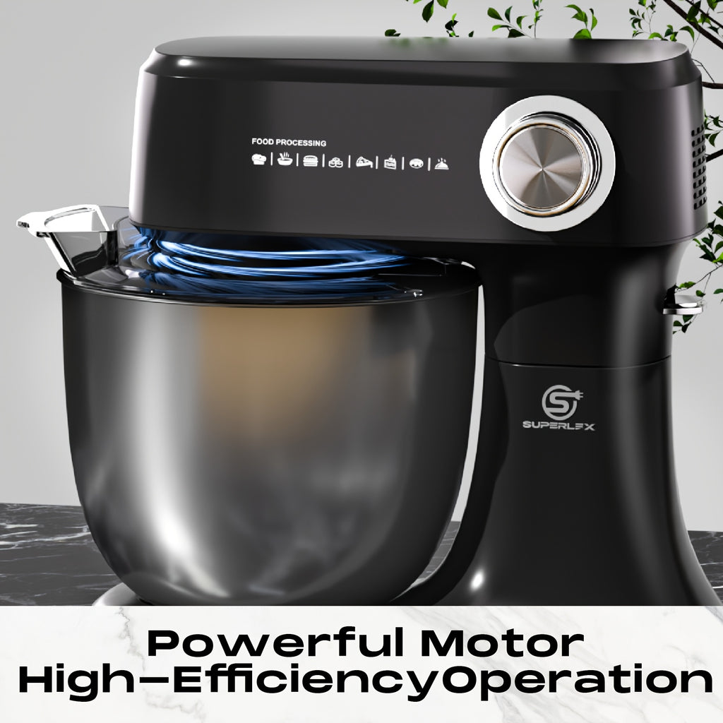 Superlex Robot de Cuisine 800 W avec Bol en Acier Inoxydable de 4,5 L - Machine à Pétrir Professionnelle à 10 Vitesses, Crochet à Pâte, Fouet et Raclette - Mixeur sur Pied pour Pain, Gâteaux et Plus