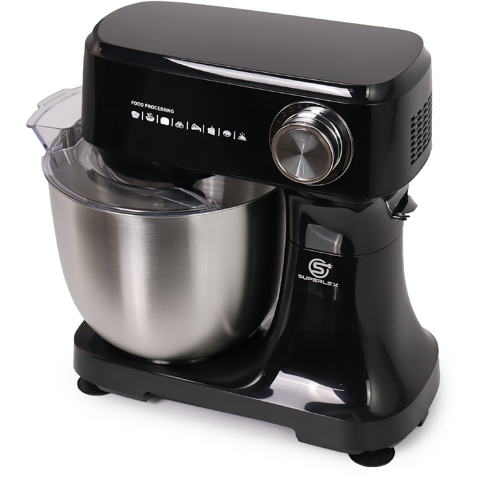 Superlex Robot de Cuisine 800 W avec Bol en Acier Inoxydable de 4,5 L - Machine à Pétrir Professionnelle à 10 Vitesses, Crochet à Pâte, Fouet et Raclette - Mixeur sur Pied pour Pain, Gâteaux et Plus