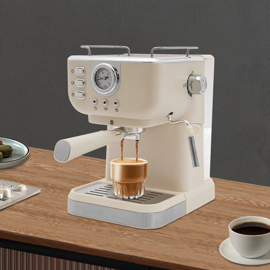 High-Quality PP Semi-Auto Coffee Maker, 1.5L Tank, 20Bar Pressure, Milk Frothing, Cup-Warming, Home & Office Use
