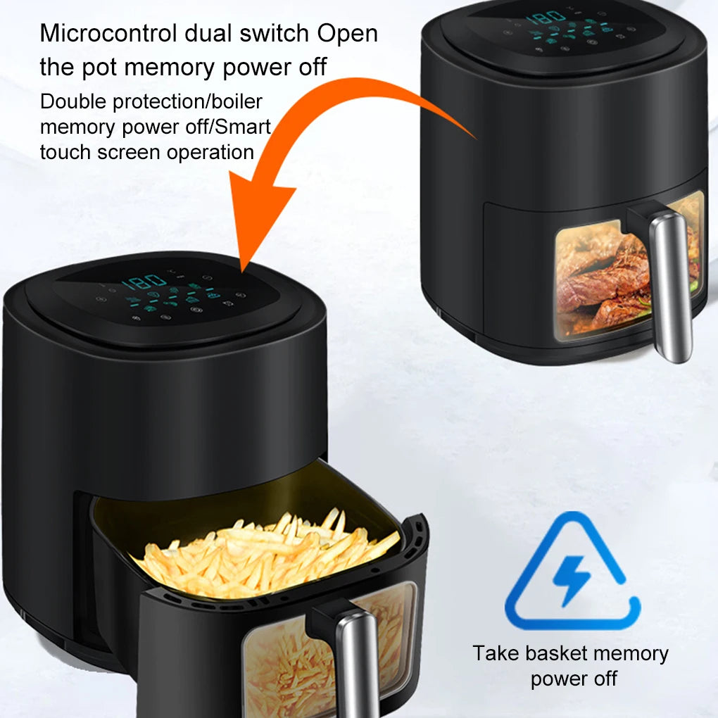 Air Fryer 12L Stainless Steel Visible Large Capacity Electric Oven Touch Screen Multifunctional Electric Fryer EU Plug