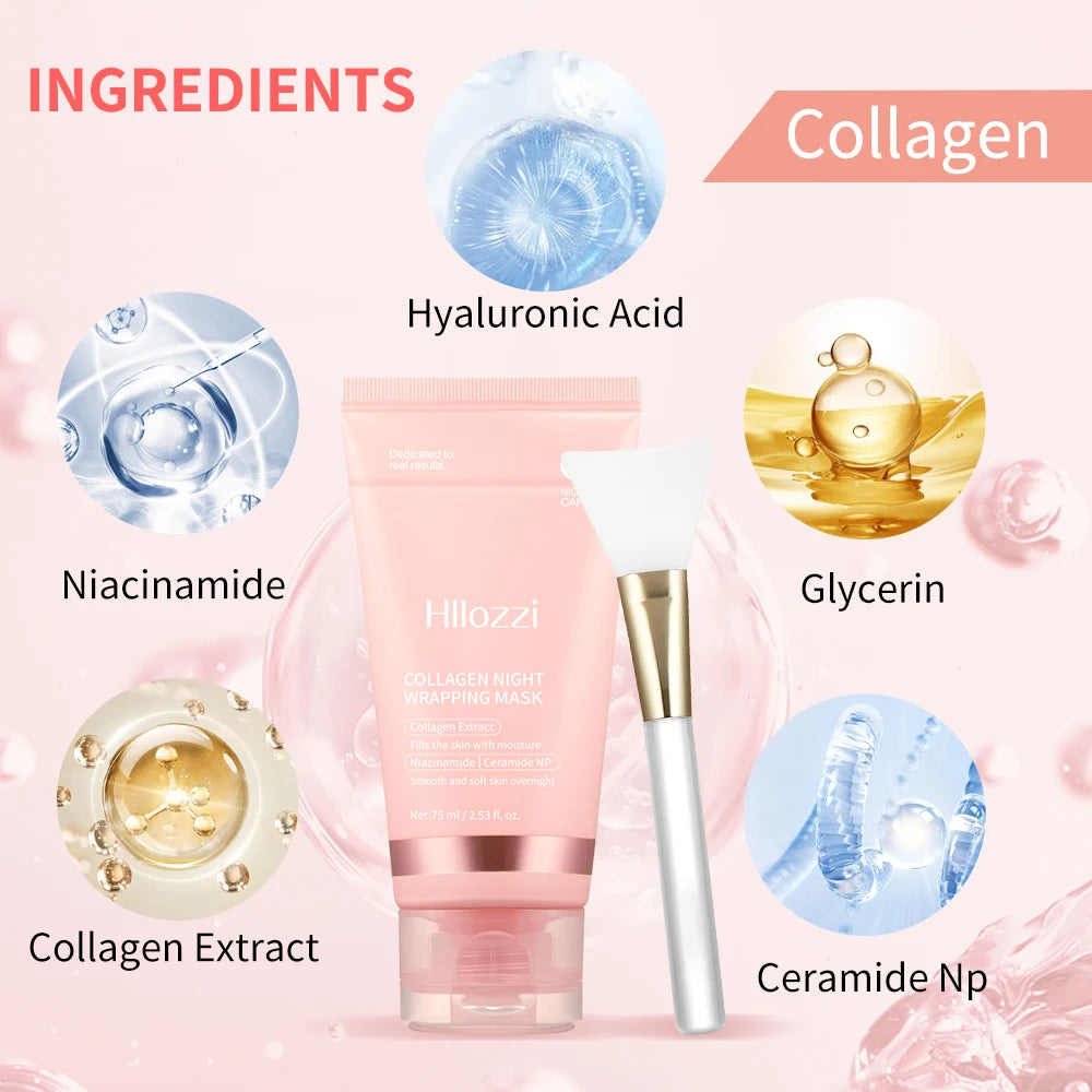 Collageen Overnight Wrap Mask met Jelly Brush Diep hydraterend hydraterend nachtbehandelingsmasker voor alle huidtypes