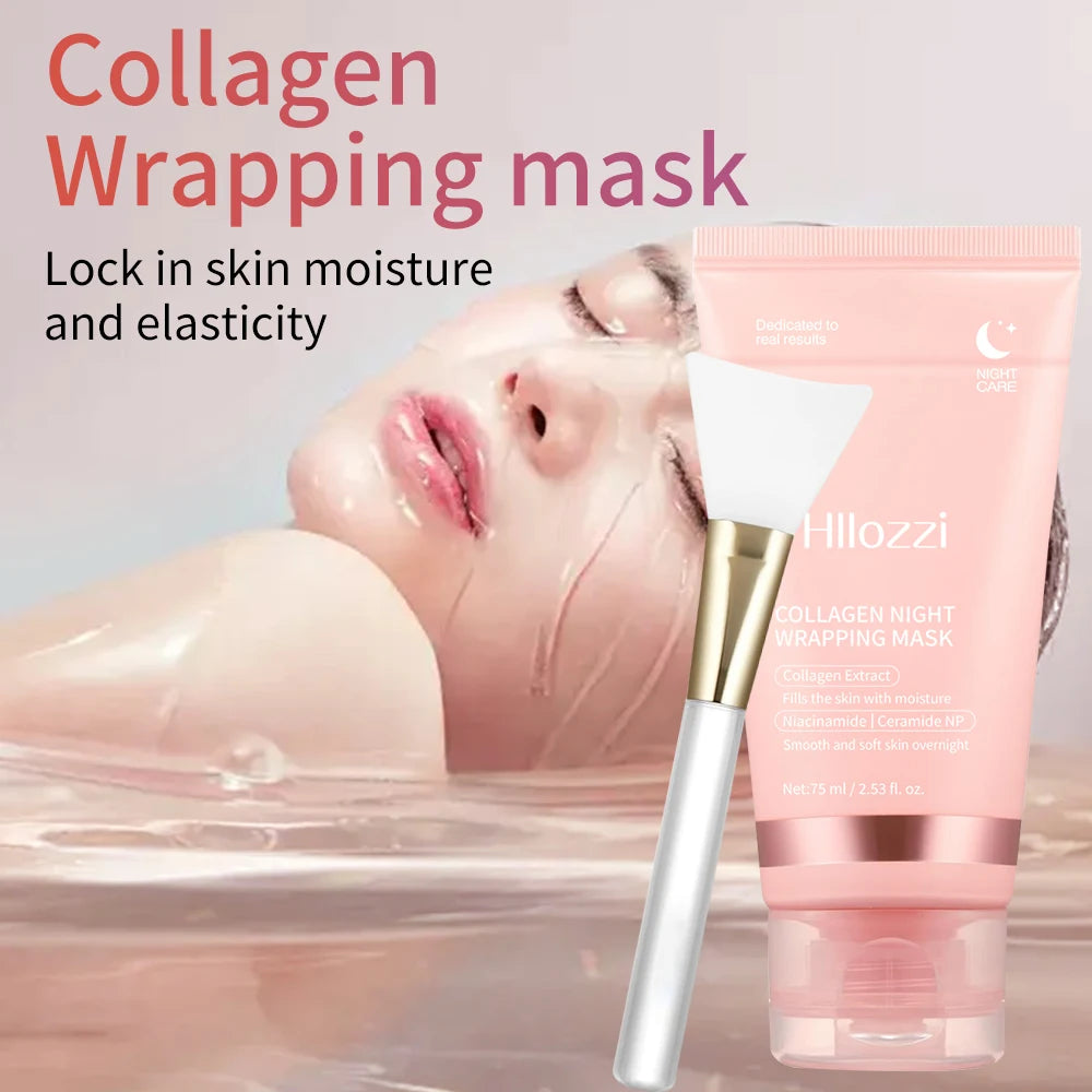 Collageen Overnight Wrap Mask met Jelly Brush Diep hydraterend hydraterend nachtbehandelingsmasker voor alle huidtypes