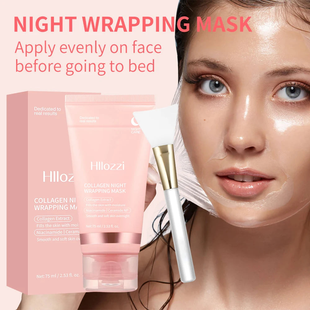 Collageen Overnight Wrap Mask met Jelly Brush Diep hydraterend hydraterend nachtbehandelingsmasker voor alle huidtypes