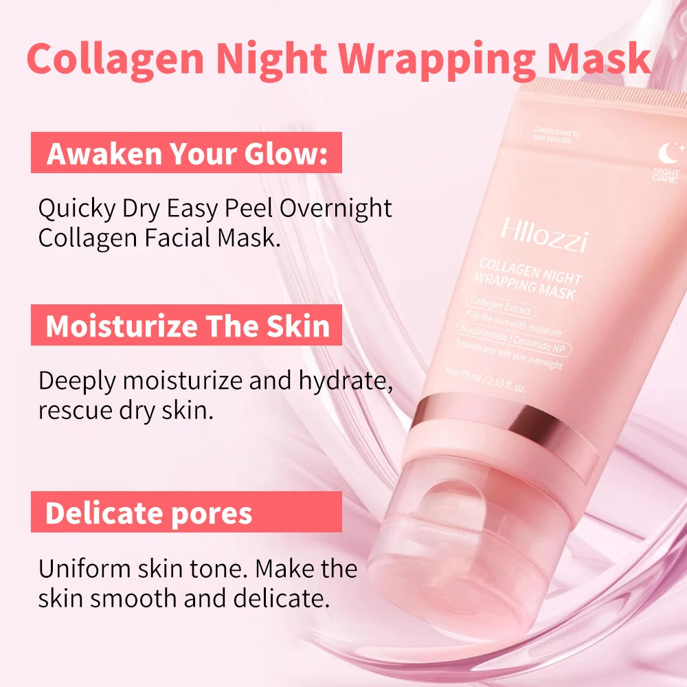 Collageen Overnight Wrap Mask met Jelly Brush Diep hydraterend hydraterend nachtbehandelingsmasker voor alle huidtypes