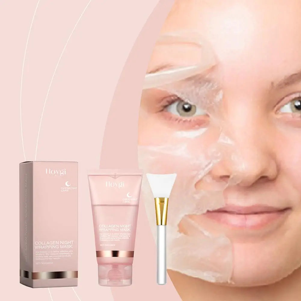 Collageen Overnight Wrapping Peel Off Gezichtsmasker, Koreaans Collageen Nachtverpakkingsmasker Hydrateert diep Nachtverzorging Masker Crème 75ml