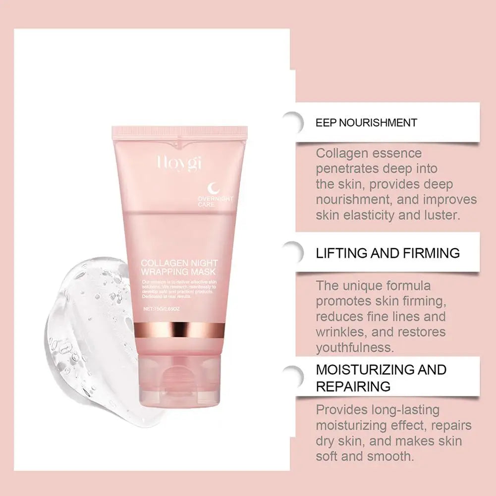 Collageen Overnight Wrapping Peel Off Gezichtsmasker, Koreaans Collageen Nachtverpakkingsmasker Hydrateert diep Nachtverzorging Masker Crème 75ml