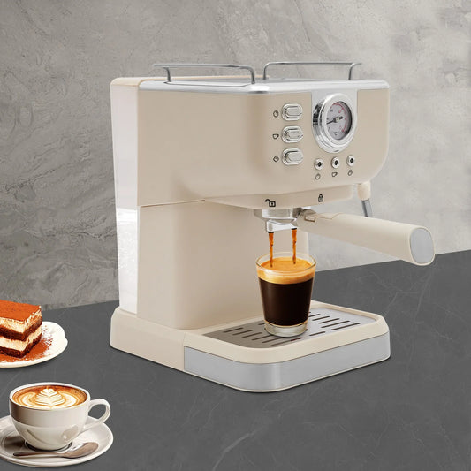 High-Quality PP Semi-Auto Coffee Maker, 1.5L Tank, 20Bar Pressure, Milk Frothing, Cup-Warming, Home & Office Use