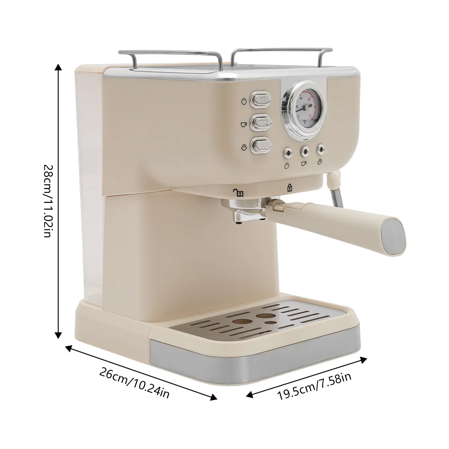 High-Quality PP Semi-Auto Coffee Maker, 1.5L Tank, 20Bar Pressure, Milk Frothing, Cup-Warming, Home & Office Use