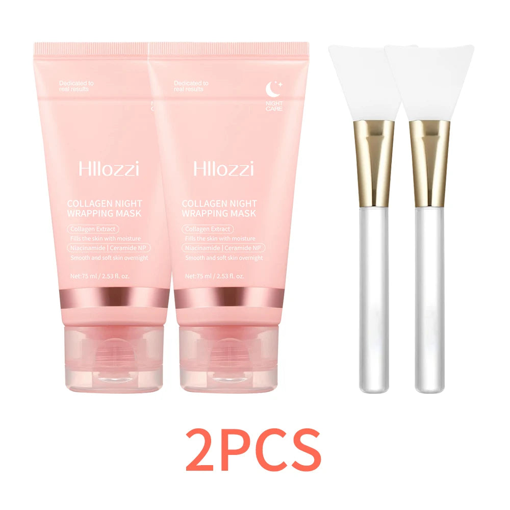 Collageen Overnight Wrap Mask met Jelly Brush Diep hydraterend hydraterend nachtbehandelingsmasker voor alle huidtypes
