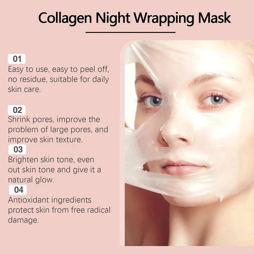 Collageen Overnight Wrapping Peel Off Gezichtsmasker, Koreaans Collageen Nachtverpakkingsmasker Hydrateert diep Nachtverzorging Masker Crème 75ml