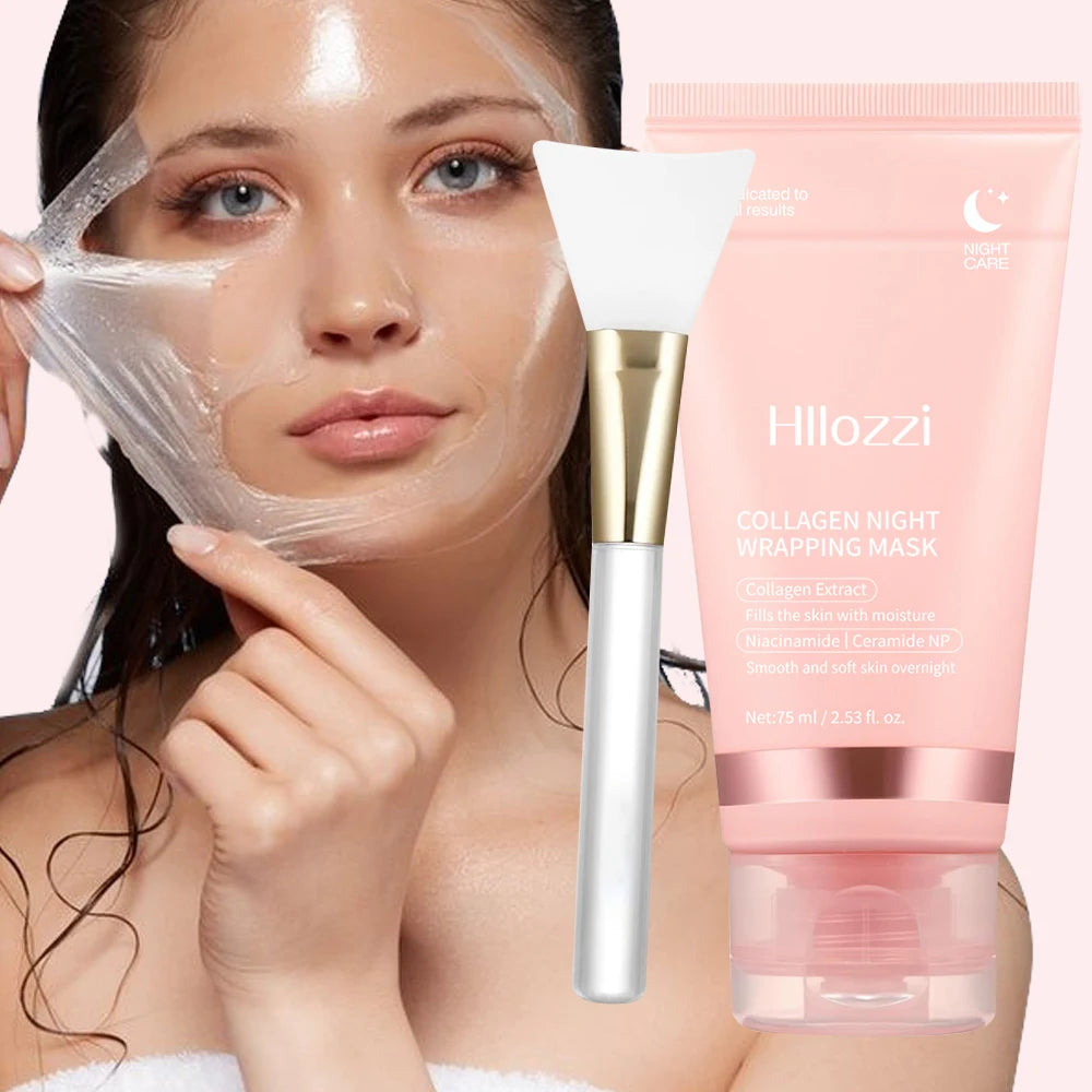 Collageen Overnight Wrap Mask met Jelly Brush Diep hydraterend hydraterend nachtbehandelingsmasker voor alle huidtypes