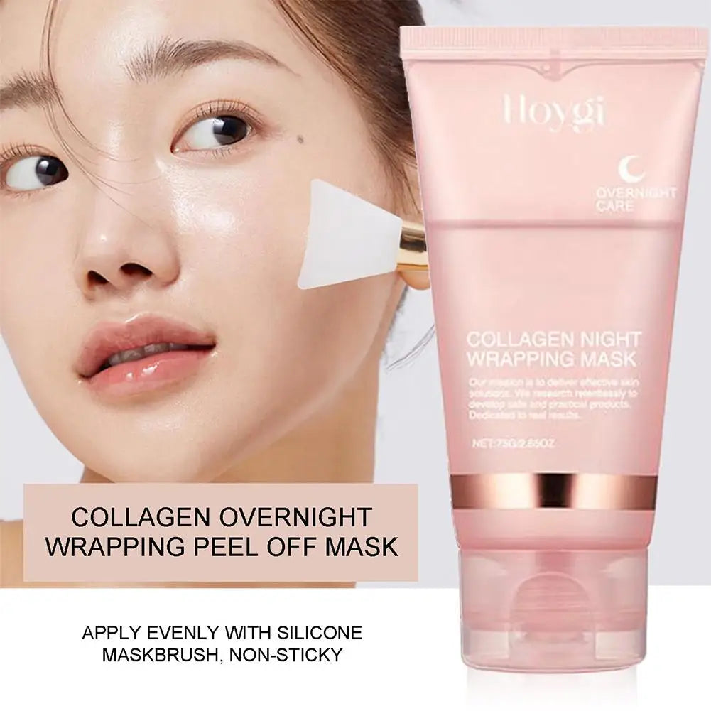 Collageen Overnight Wrapping Peel Off Gezichtsmasker, Koreaans Collageen Nachtverpakkingsmasker Hydrateert diep Nachtverzorging Masker Crème 75ml