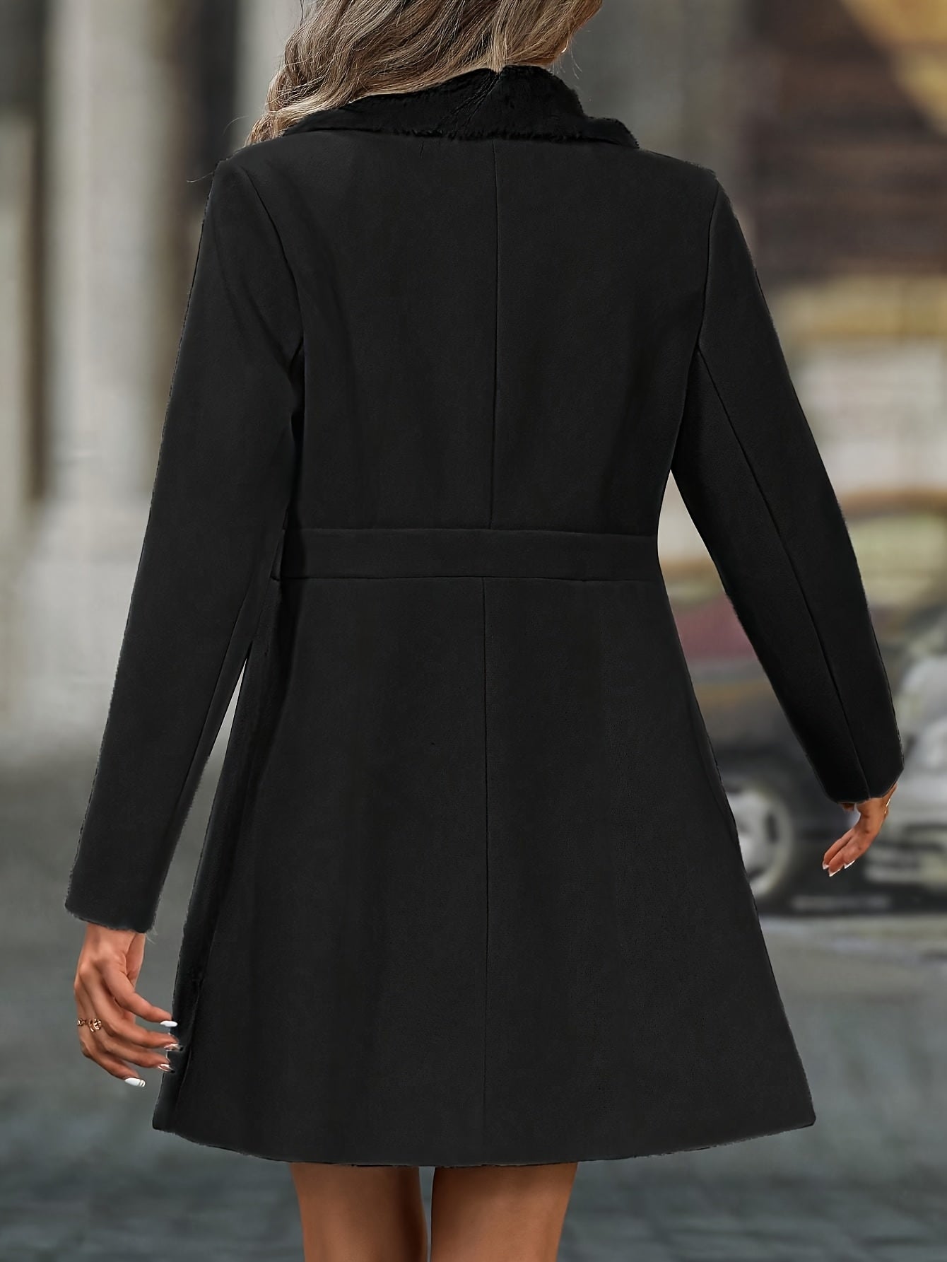 Veste élégante noire pour femmes - Manteau d'hiver formel et décontracté, lavable en machine, idéal pour le bureau ou les soirées, avec boutons décoratifs et bordure en fausse fourrure