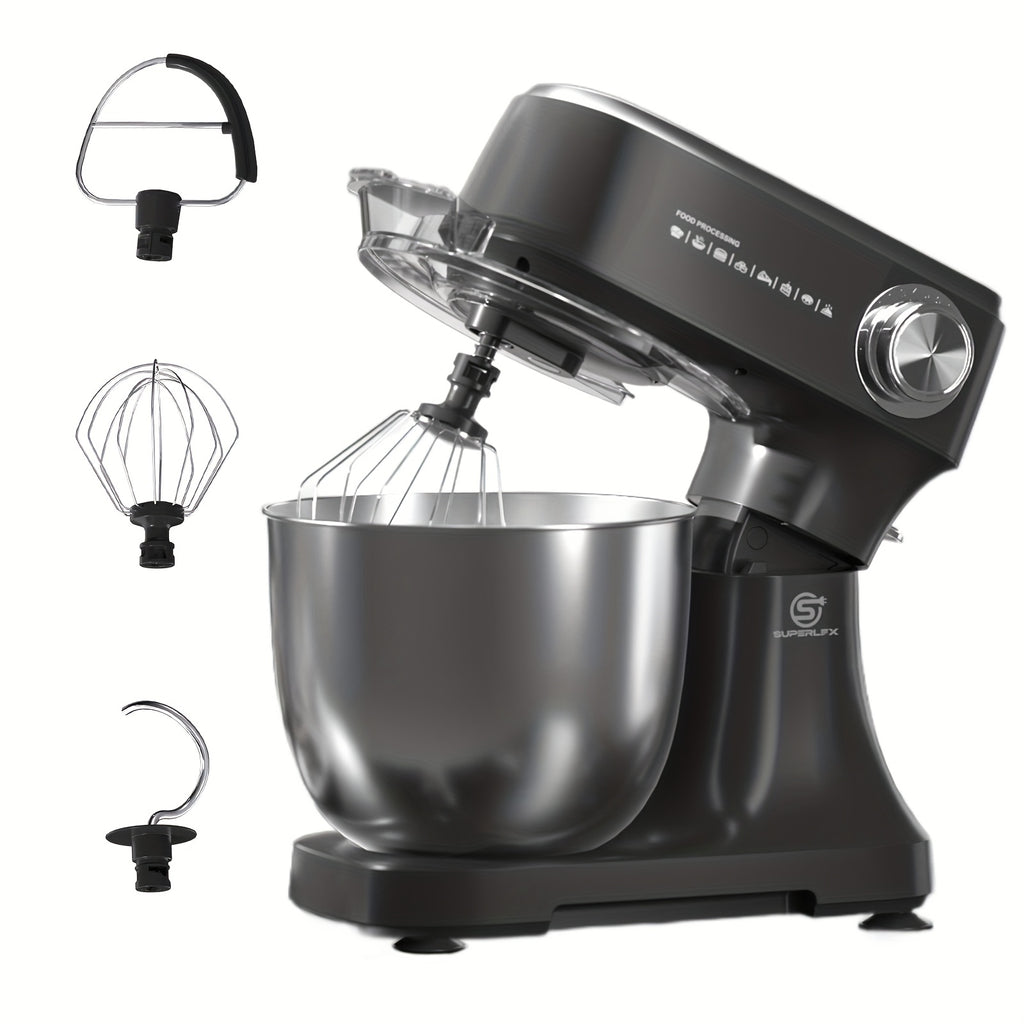 Superlex Robot de Cuisine 800 W avec Bol en Acier Inoxydable de 4,5 L - Machine à Pétrir Professionnelle à 10 Vitesses, Crochet à Pâte, Fouet et Raclette - Mixeur sur Pied pour Pain, Gâteaux et Plus