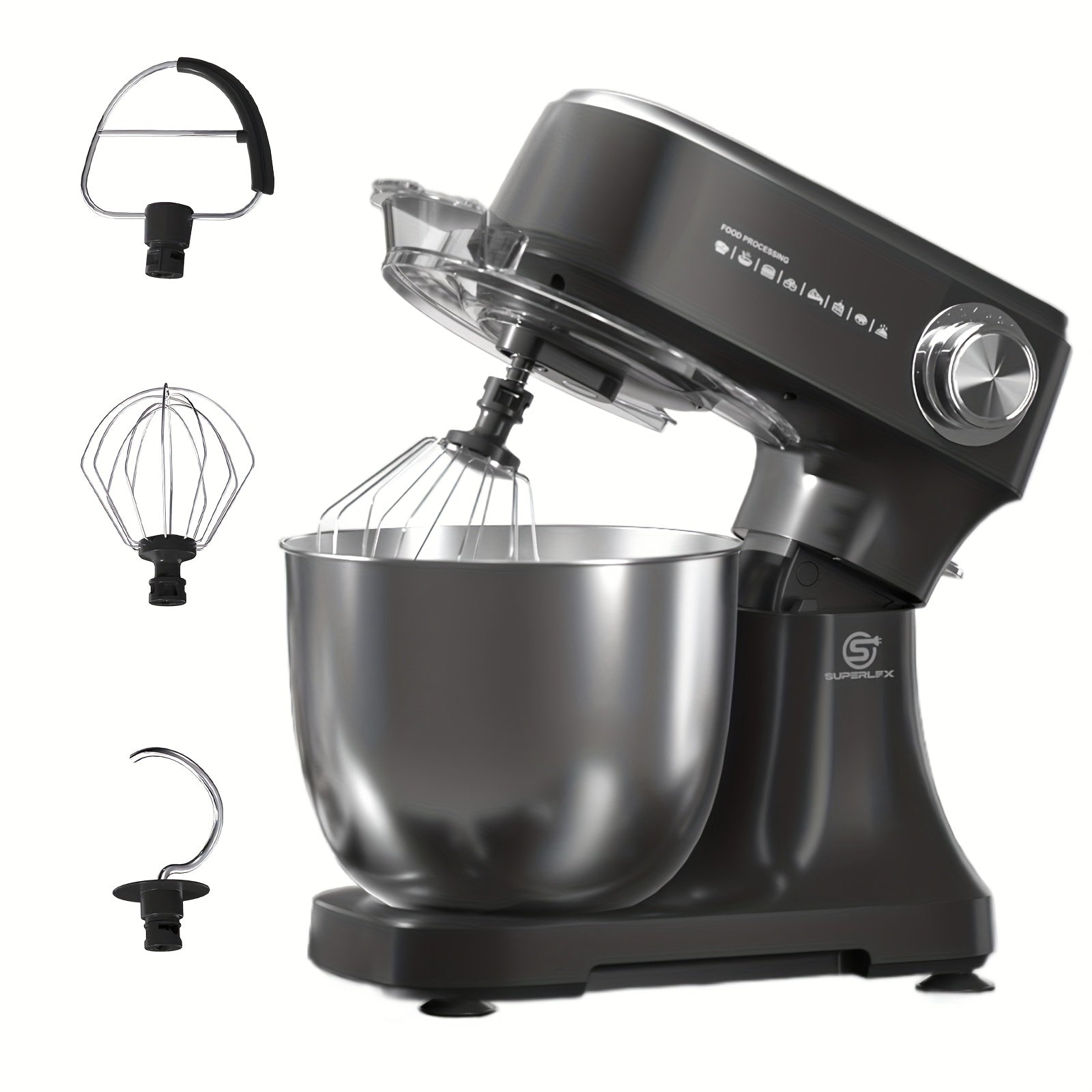 Superlex Robot de Cuisine 800 W avec Bol en Acier Inoxydable de 4,5 L - Machine à Pétrir Professionnelle à 10 Vitesses, Crochet à Pâte, Fouet et Raclette - Mixeur sur Pied pour Pain, Gâteaux et Plus