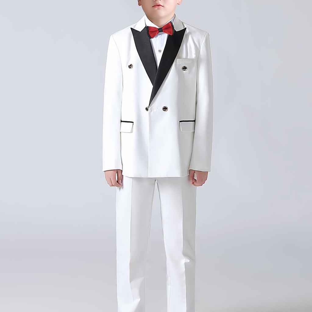 Ensemble de costume de gentleman formel pour garçons de grande taille, pantalon de tuxedo à manches longues et ensemble de cravate à nœud, tenue de spectacle pour garçons, tenue de mariage pour garçons (costume + pantalon + cravate à nœud)