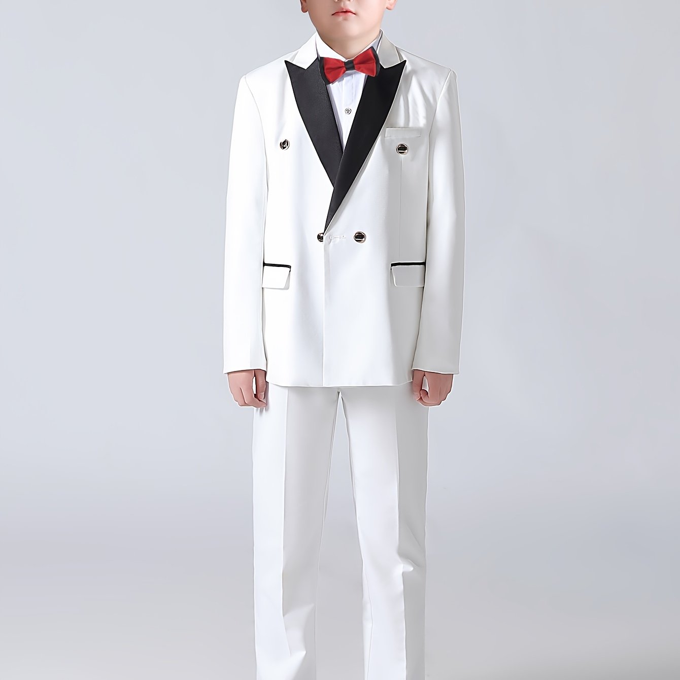 Ensemble de costume de gentleman formel pour garçons de grande taille, pantalon de tuxedo à manches longues et ensemble de cravate à nœud, tenue de spectacle pour garçons, tenue de mariage pour garçons (costume + pantalon + cravate à nœud)
