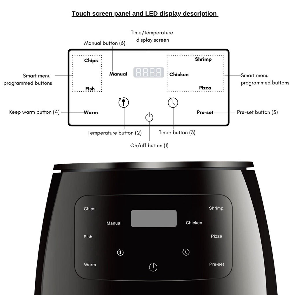 Air Fryer 12L Stainless Steel Visible Large Capacity Electric Oven Touch Screen Multifunctional Electric Fryer EU Plug