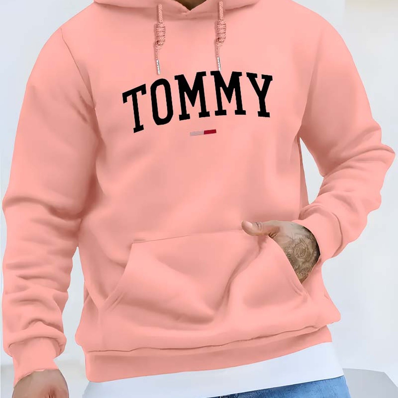 Sweat à capuche Tommy pour hommes - Pull oversize ample avec poche avant, lettrage audacieux en jaune vif et noir intense, lavable machine, tenue décontractée & sportive confort toute saison, design emblématique du logo (style inspiré de Tommy)