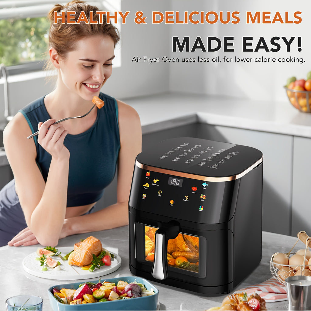 10.5L Large Capacity Air Fryer with Visible Window and Rapid Air Technology - 90% Less Oil, 7 Preset Profiles, Digital Display, 1800W Power, Dishwasher Safe Non-Stick Basket, Energy Saving, One-Touch Operation