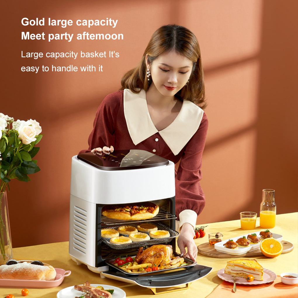 Air Fryer 12L Stainless Steel Visible Large Capacity Electric Oven Touch Screen Multifunctional Electric Fryer EU Plug