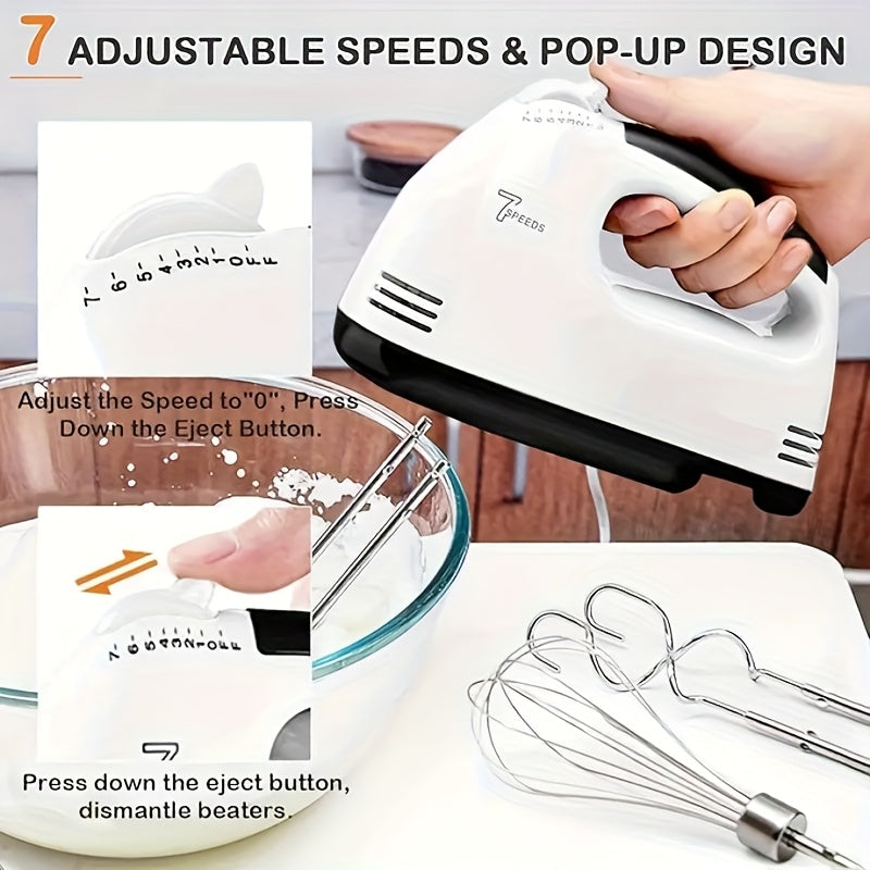 1pc Batteur électrique à main - 7 vitesses de contrôle de la vitesse du batteur à main, avec 4 barres de mélange, 260W, sûr et durable pour la cuisson - Idéal pour battre faire du pain, du gâteau, 220V-240V avec prise Europlug, adapté pour offrir en cadea