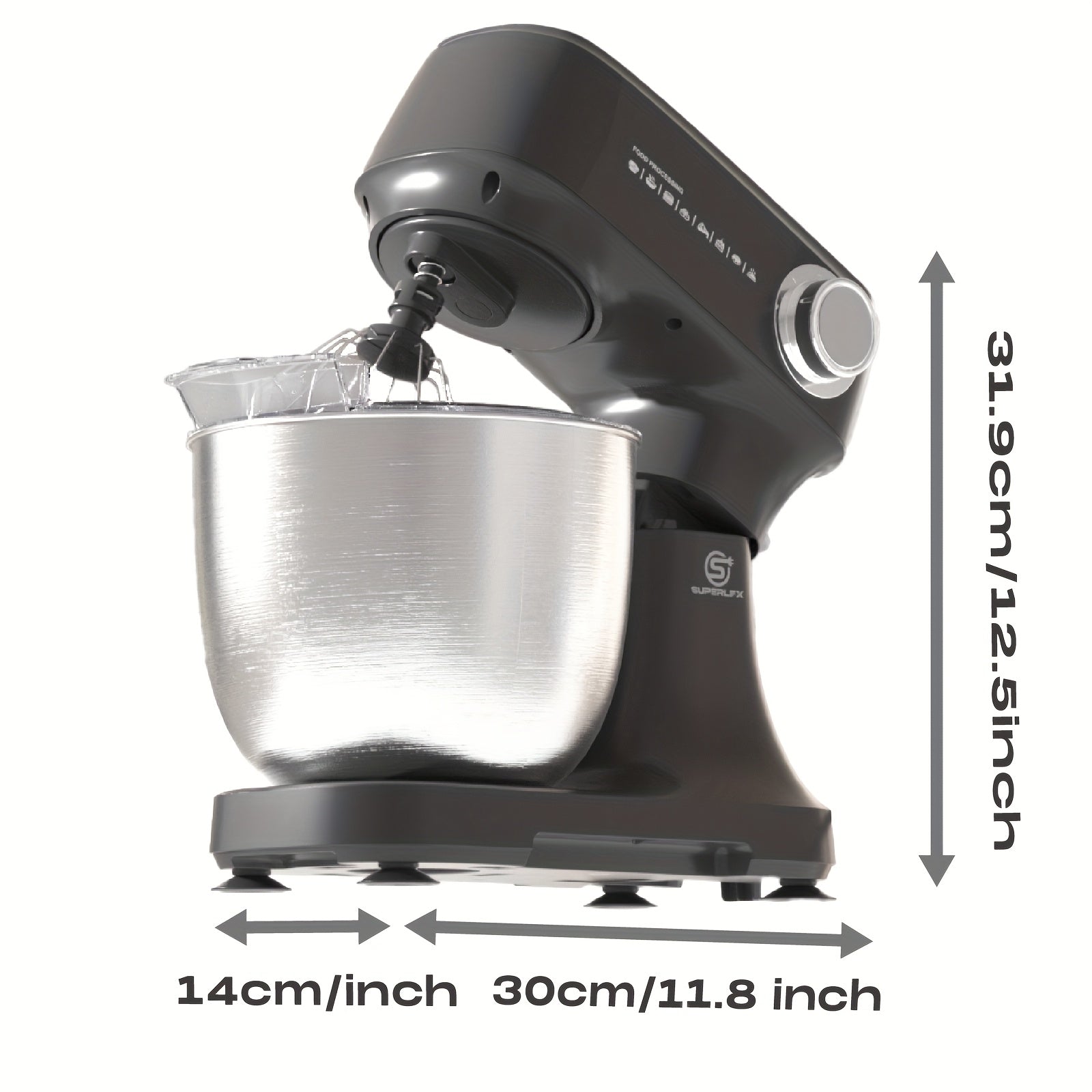 Superlex Robot de Cuisine 800 W avec Bol en Acier Inoxydable de 4,5 L - Machine à Pétrir Professionnelle à 10 Vitesses, Crochet à Pâte, Fouet et Raclette - Mixeur sur Pied pour Pain, Gâteaux et Plus