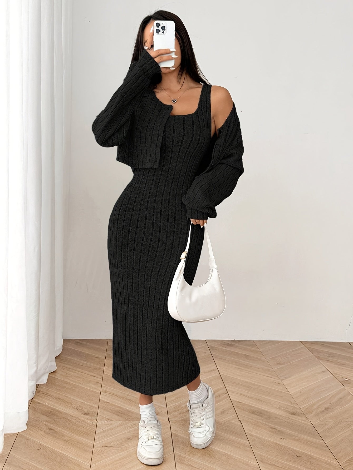 Ensemble élégant de haut et de veste à manches longues pour femmes - Robe côtelée beige avec détails boutonnés, chemisier à manches longues et veste assortie pour l'automne/hiver, tenue décontractée | Haut élégant à manches longues | Construction, robe à