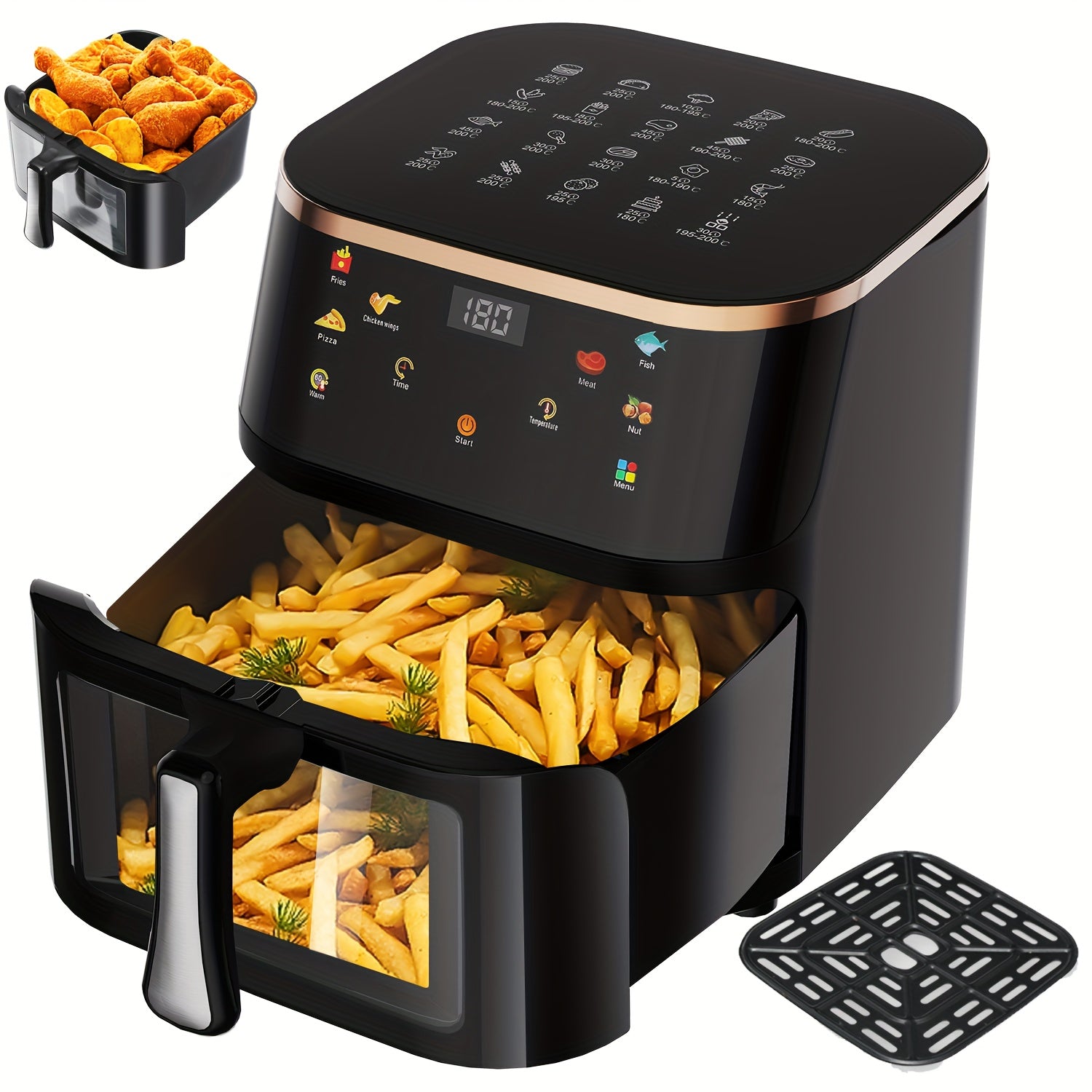 10.5L Large Capacity Air Fryer with Visible Window and Rapid Air Technology - 90% Less Oil, 7 Preset Profiles, Digital Display, 1800W Power, Dishwasher Safe Non-Stick Basket, Energy Saving, One-Touch Operation