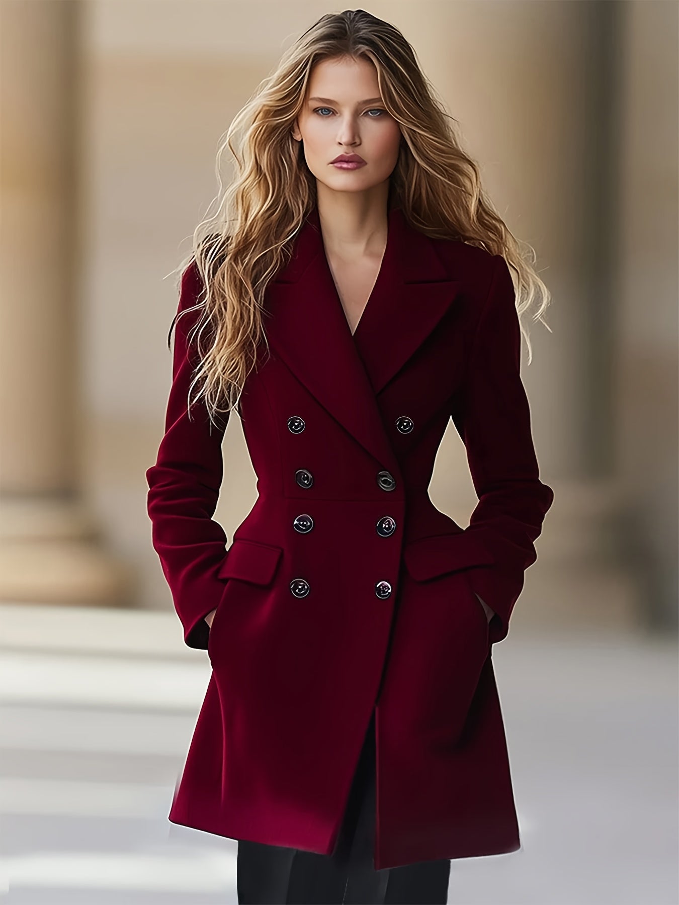 Manteau Tweed Double-Breasted Femme Automne-Hiver, Manteau Quotidien Élégant et Intemporel en Fausse Fourrure à Col Roulé pour Bureau ou Professionnelles Amoureuses de la Mode, Vestes en Tweed d'Hiver pour Femmes,Manteau Long en Tweed pour Femme