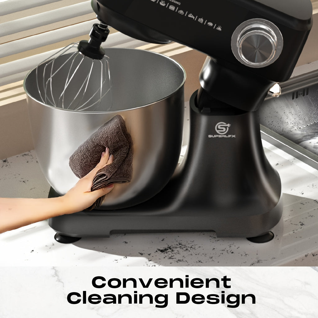 Superlex Robot de Cuisine 800 W avec Bol en Acier Inoxydable de 4,5 L - Machine à Pétrir Professionnelle à 10 Vitesses, Crochet à Pâte, Fouet et Raclette - Mixeur sur Pied pour Pain, Gâteaux et Plus