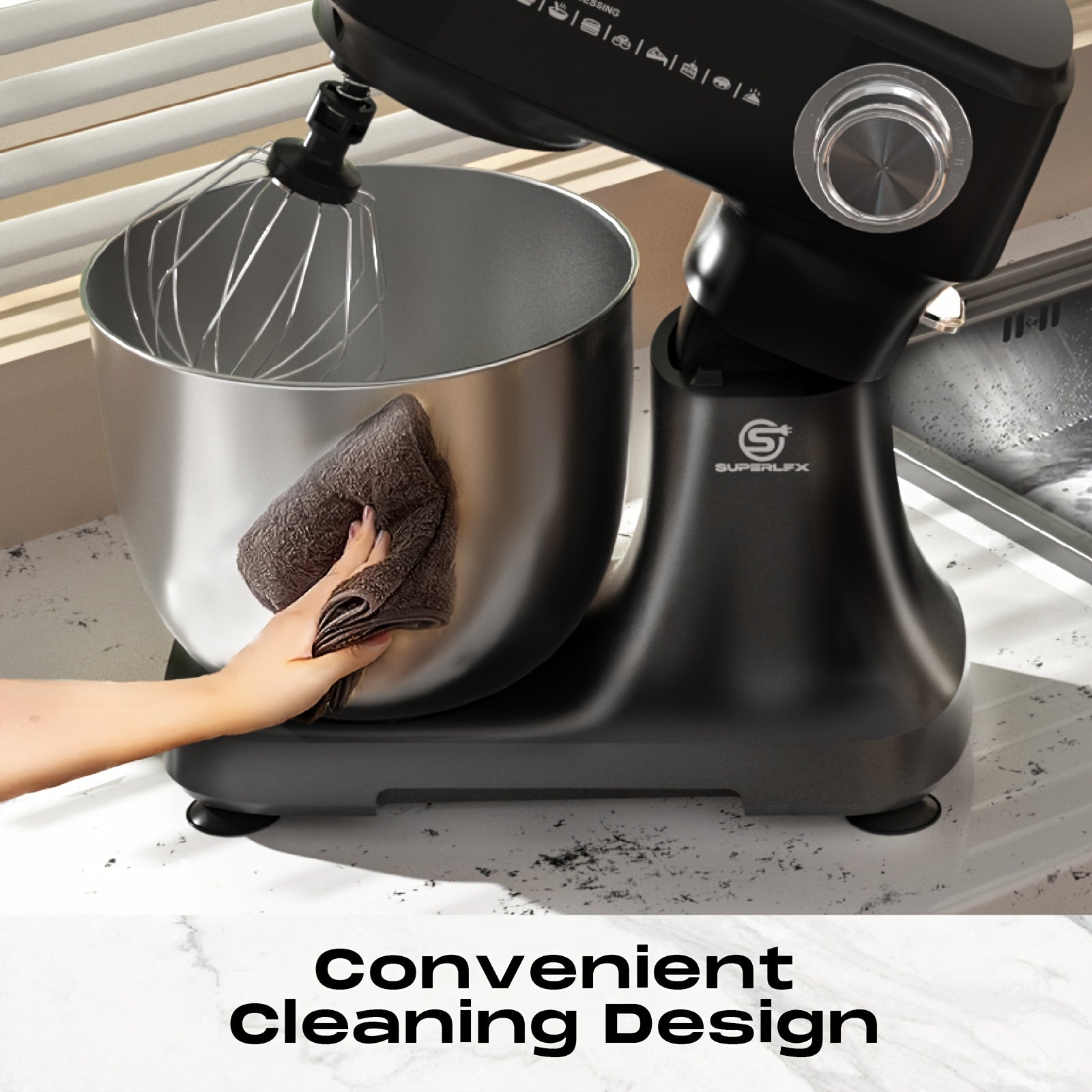 Superlex Robot de Cuisine 800 W avec Bol en Acier Inoxydable de 4,5 L - Machine à Pétrir Professionnelle à 10 Vitesses, Crochet à Pâte, Fouet et Raclette - Mixeur sur Pied pour Pain, Gâteaux et Plus