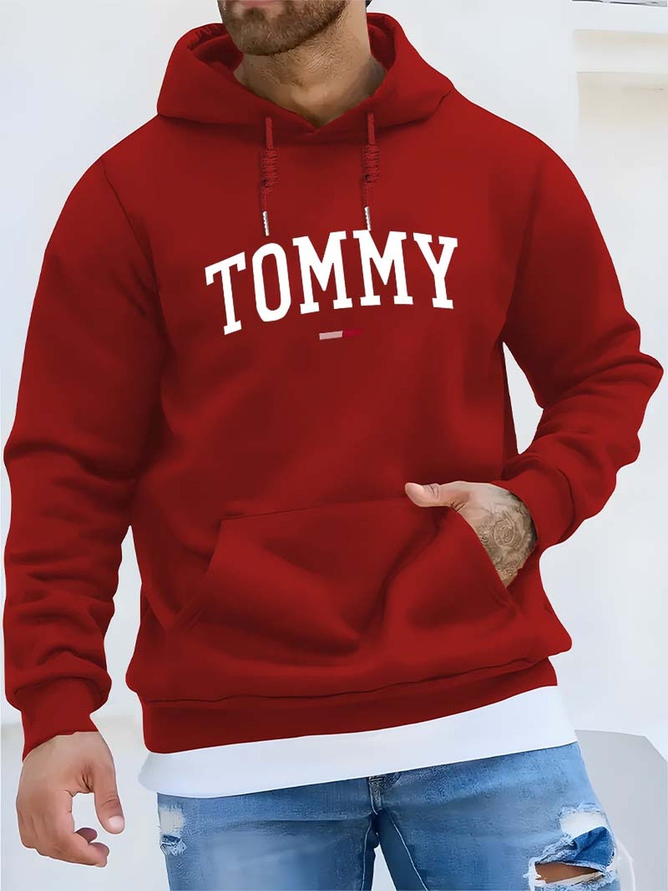 Sweat à capuche Tommy pour hommes - Pull oversize ample avec poche avant, lettrage audacieux en jaune vif et noir intense, lavable machine, tenue décontractée & sportive confort toute saison, design emblématique du logo (style inspiré de Tommy)