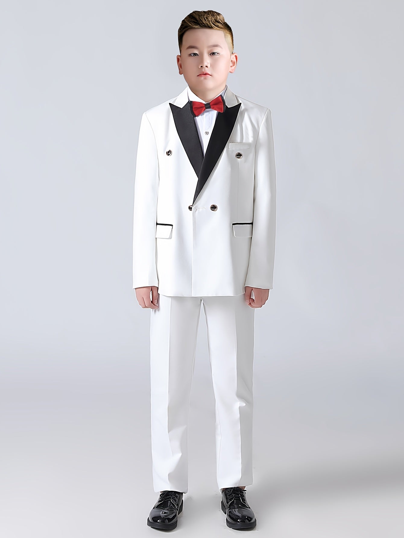 Ensemble de costume de gentleman formel pour garçons de grande taille, pantalon de tuxedo à manches longues et ensemble de cravate à nœud, tenue de spectacle pour garçons, tenue de mariage pour garçons (costume + pantalon + cravate à nœud)