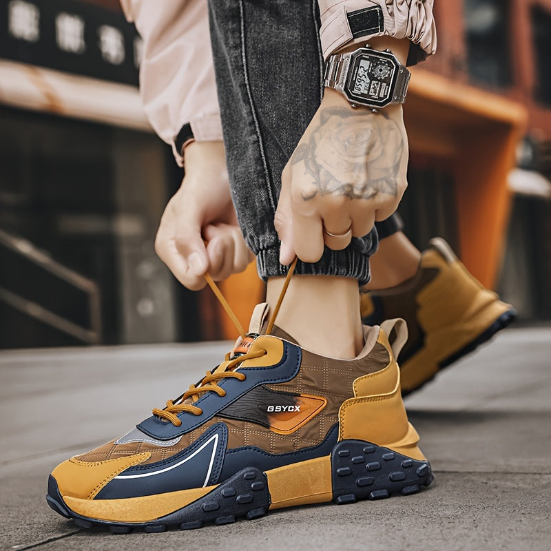 Sneakers de sport d'hiver pour hommes 2024, chaussures de neige mi-hautes, motif géométrique décontracté, course à pied en plein air, randonnée, lacets antidérapants, semelle épaisse, dessus en PU, intérieur en tissu, semelle en PVC, semelle intérieure en