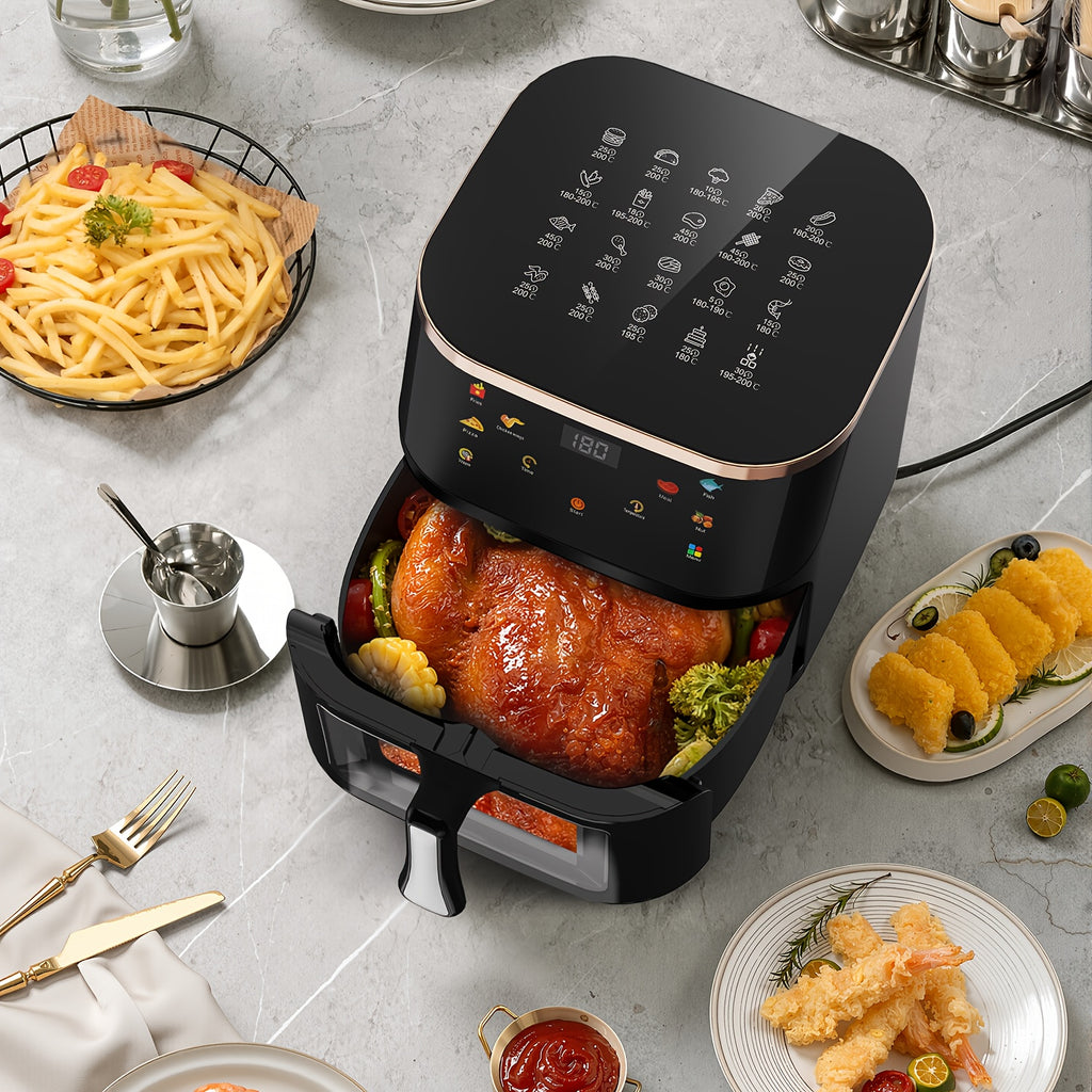 10.5L Large Capacity Air Fryer with Visible Window and Rapid Air Technology - 90% Less Oil, 7 Preset Profiles, Digital Display, 1800W Power, Dishwasher Safe Non-Stick Basket, Energy Saving, One-Touch Operation