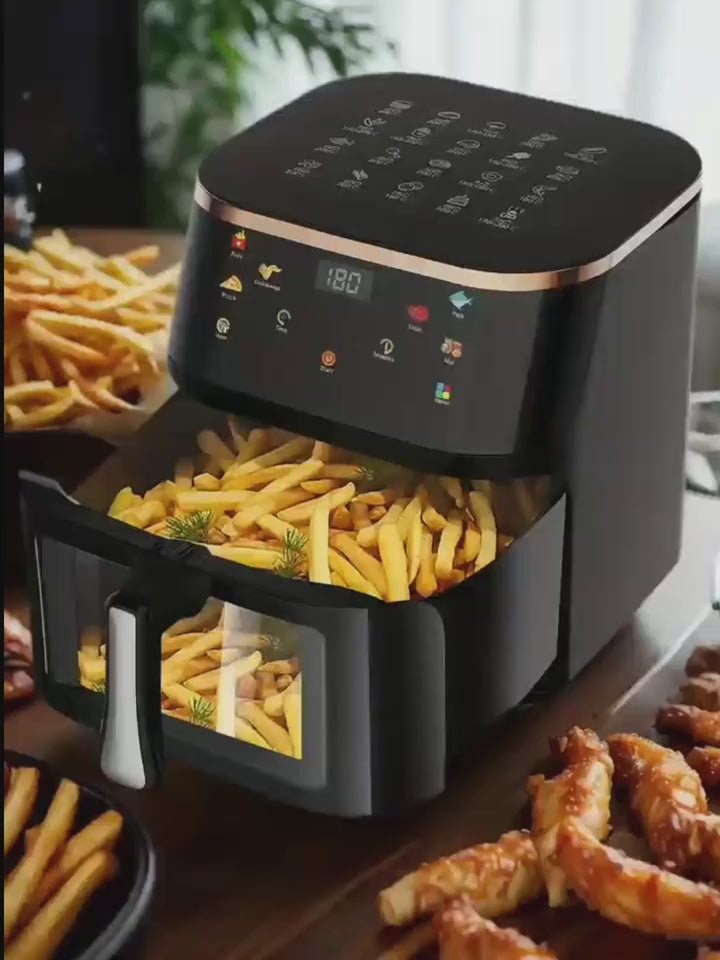 10.5L Large Capacity Air Fryer with Visible Window and Rapid Air Technology - 90% Less Oil, 7 Preset Profiles, Digital Display, 1800W Power, Dishwasher Safe Non-Stick Basket, Energy Saving, One-Touch Operation
